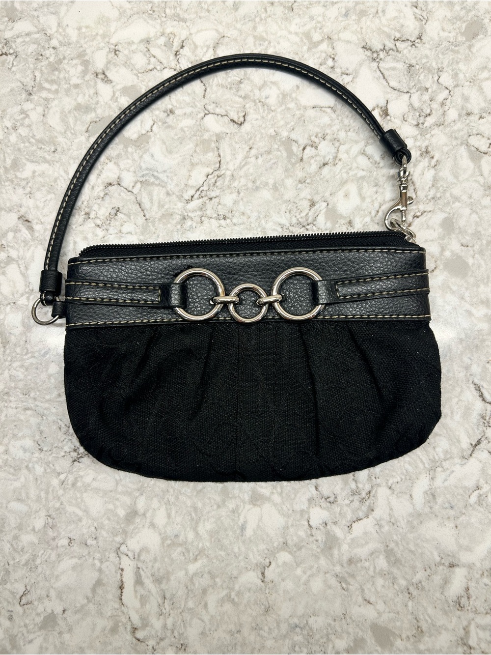 New York & Company Black Wristlet Clutch with Silver Ring Detail